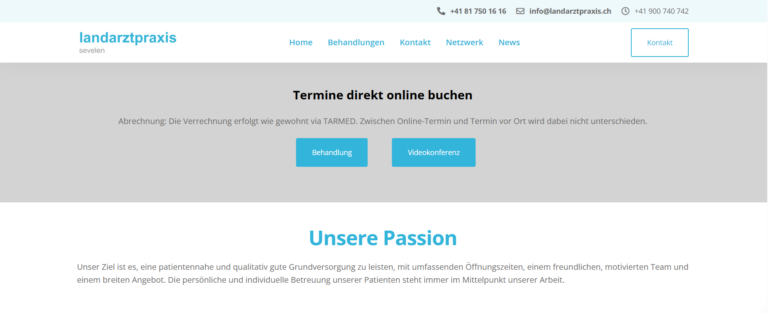 Ein Bildausschnitt der Homepage der Landarztpraxis Sevelen